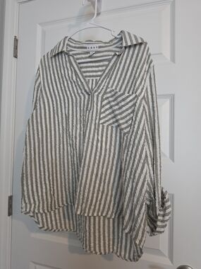DASH Striped Button-Down Shirt in Olive and White